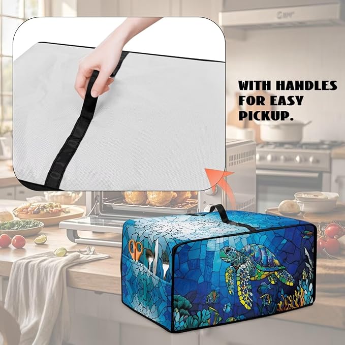Glass Painting Sea Turtle Print Microwave Oven Cover Dustproof Toaster Oven Cover Large Size Foldable Kitchen Appliance Protector with Storage Bag Machine Washable, S