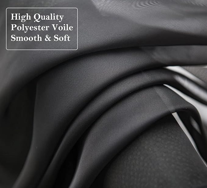 PI Black Sheer Curtains 63 Inches Long with Grommet,Voile Textured Short Window Sheer Curtain for Bars/Caf 2 Panels (W42XL63, Black)