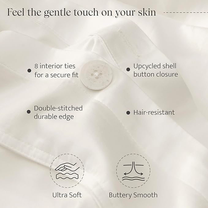 Double Stitch Cotton Tencel Duvet Cover - Queen Size Comforter Cover, Luxury & Soft Eucalyptus Lyocell Bedding Set for Hot Sleepers, Cooling, Smooth & Breathable, Button Closure, Cream, 90"x90"
