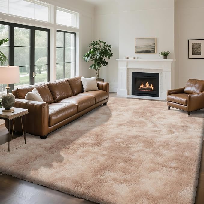 Fluffy Rug Shaggy Area Rug, Mottling Beige 8x10 Area Rugs for Living Room, Large Shag Area Rugs for Bedroom Kids Room Home Decor, Upgrade Anti-Skid Rectangular Fuzzy Rugs