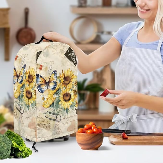 Sunflower Butterfly Print Blender Dust Cover with Drawstring Kitchen Small Appliance Cover Dust Proof Stand Mixer Coffee Maker Appliance Cover Easy Clean Washable for Home Kitchen Decor