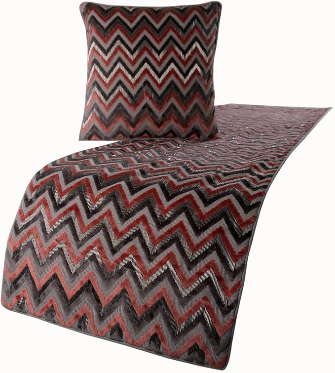 The HomeCentric Grey Bed Runner Without Pillow Cover, Full Size 68"x18" Decorative Bed Runner, Peach & Grey Velvet Bed Scarf in Bead Embroidery - Blushed Chevron