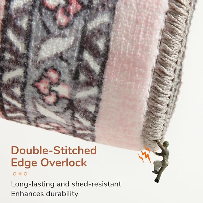 OPPODREAM Thin Area Rugs 5x7, 5x7 Washable Rug with Non Slip Backing, 5 x 7 Faux Cashmere Low-Pile Carpet, Pink & Cream