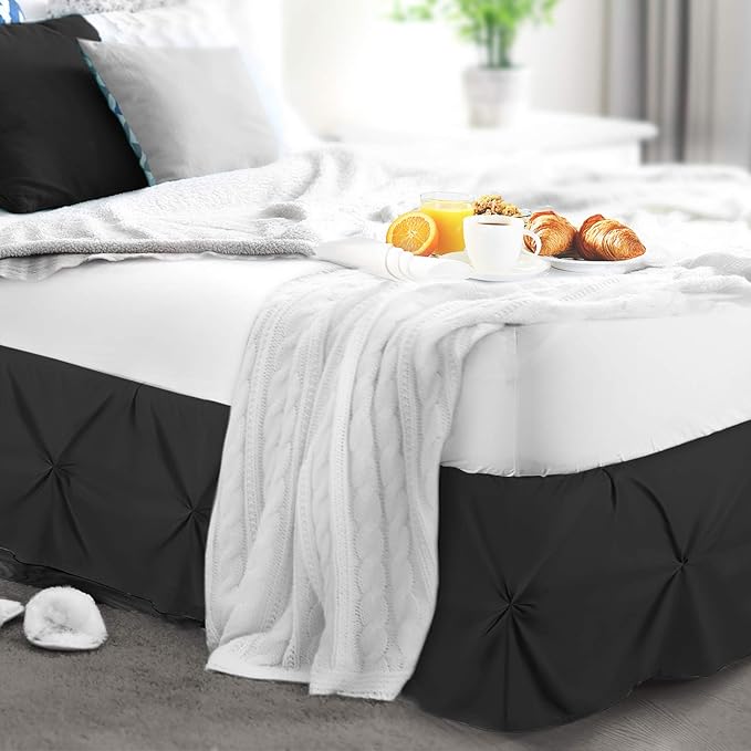 Nestl Pinch Pleat Twin Bed Skirt - 14" Drop, Premium Microfiber Black Bedskirt