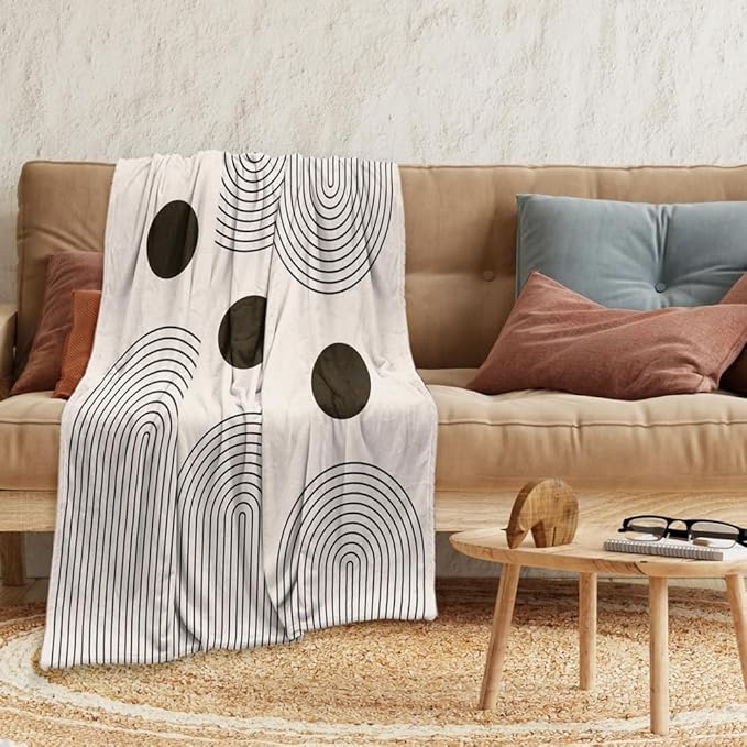 Modern Abstract Blankets Black Beige Boho Throw Blanket Boho Blanket Double Sided Flannel Throw Blanket,Suitable for Adults Children on The Sofa,Car,Bed Nap Warm Comfortable Blanket 40"X50"