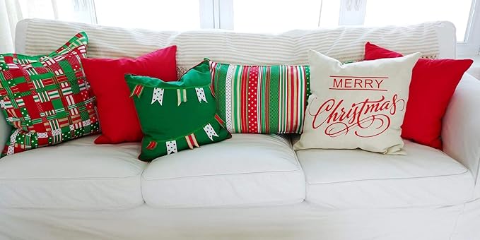 Thmyo 4-Pack 100% Cotton Comfortable Solid Decorative Throw Pillow Case Square Cushion Cover Pillowcase Sublimation Blank Christmas DIY Throw Pillow Covers for Couch Sofa Bed(16x16inch/40x40cm,Red)