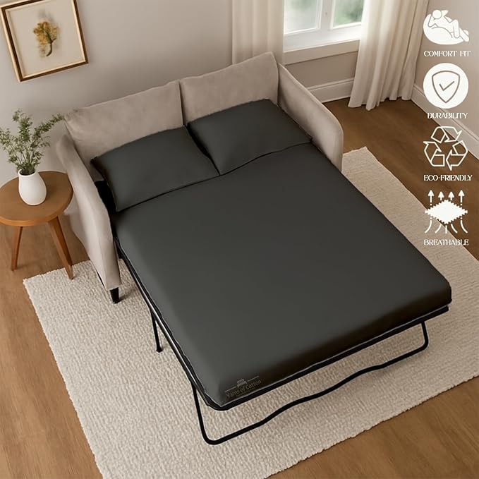 Sleeper Sofa 4 Piece Bed Sheet Set Premium Quality 100% Cotton 500 Thread Count, Smooth & Super Soft Sateen Weave, Extra Soft Bed Sheets, Wrinkle Free, 6 Inch Deep Pocket (Twin, Dark Grey)