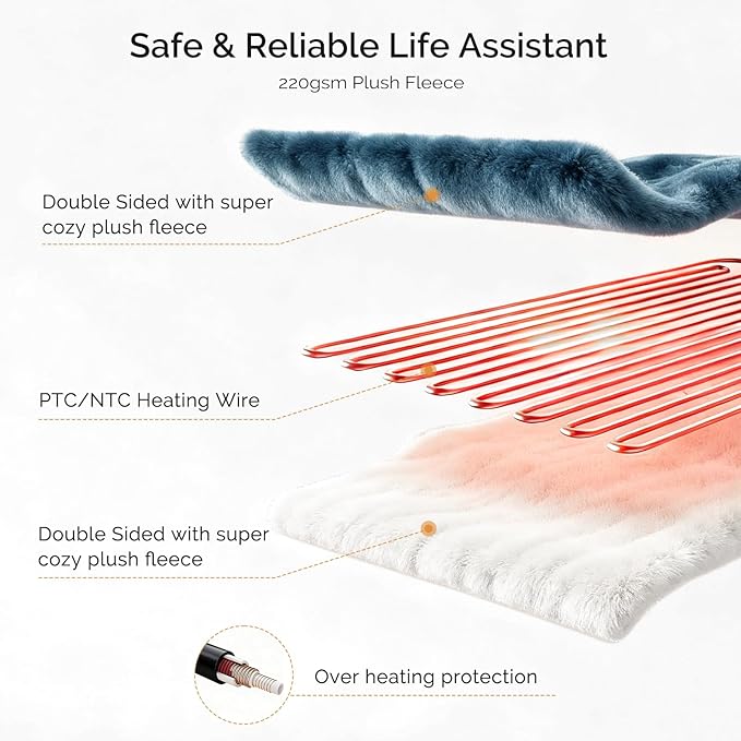 Heated Blanket Electric Blanket Twin 62"x84" Fast Heating Electric Blanket with 10 Heat Levels & 10 Hours Auto-Off Overheat Protection Cozy Soft Flannel Heated Throw Blanket