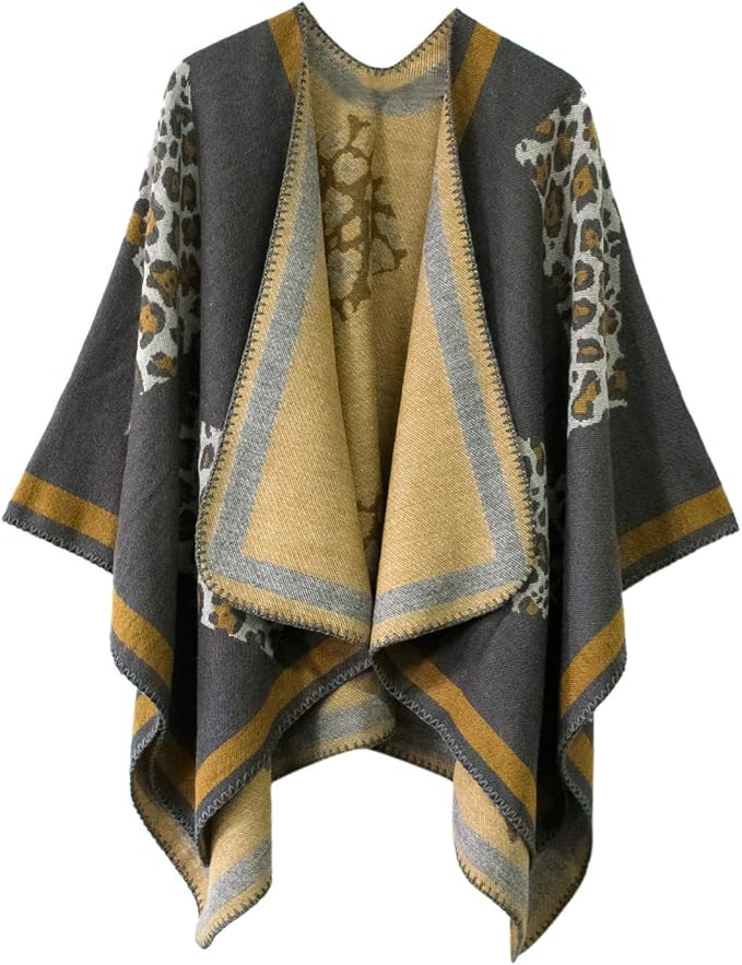 Women's Vintage Pattern Open Front Poncho Cape Shawl Winter Shawl Wraps