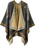 Women's Vintage Pattern Open Front Poncho Cape Shawl Winter Shawl Wraps
