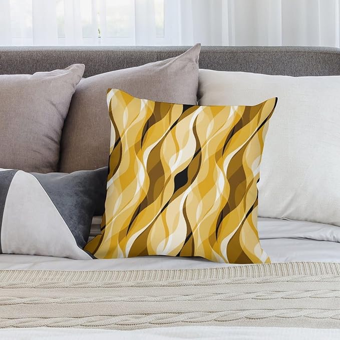Yellow Throw Pillow Covers Abstract Ombre Yellow and Grey Striped Decorations for Bedroom Living Room Farmhouse Sofa Pillows Bed Couch 12x12 Inch
