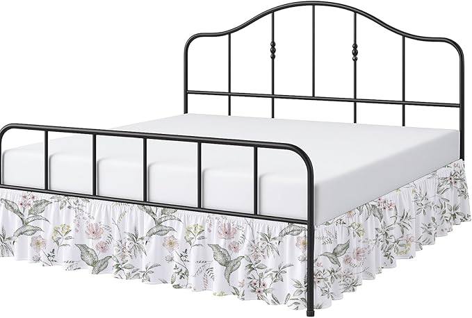 Cottington Lane Ruffled Bed Skirt King Size with Split Corner, Brushed Microfiber Hotel Quality Dust Ruffle, 14 Inch Drop Gathered Bedskirt, Soft, Stylish, Shrink & Fade Resistant, Morning Petals