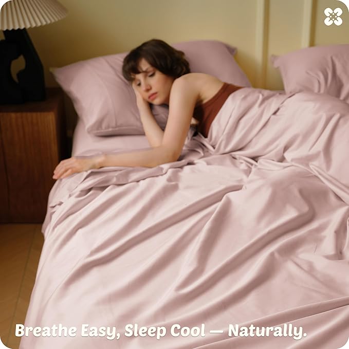 Bedsure Cooling Sheets, Rayon Derived from Bamboo & Cotton Blend, GentleSoft, Breathable, Queen Sheet Set, Deep Pocket Up to 18 Inches, Hotel Luxury Bedding for Hot Sleepers, Rose Pink