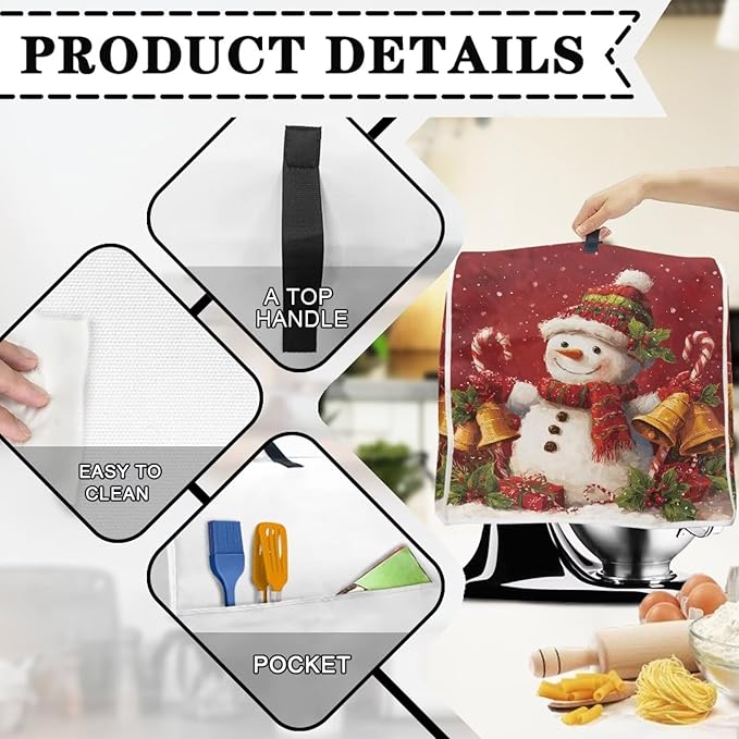 Christmas Stand Mixer Cover 6-8Qt Cute Mixer Cover Washable Anti-Stain Appliance Covers for Kitchen Counter Mixer Parts & Accessories Christmas Decor Gift for Holiday