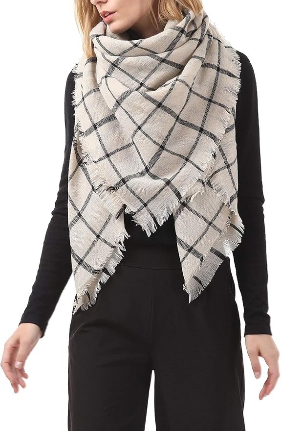 American Trends Women's Cozy Warm Winter Fall Blanket Scarf Stylish Soft Chunky Checked Giant Scarves Shawls