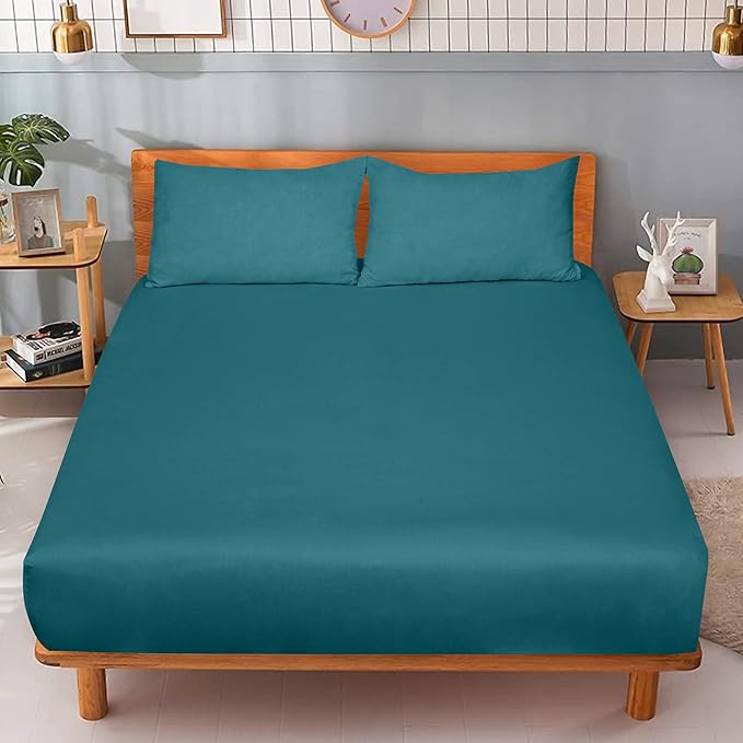 ROYALE LINENS 300 Thread Count 100% Long Staple Combed Cotton Fitted Sheet California King - Super Soft Deep Pocket Bottom Sheet - Fitted Sheets Only - Elastic Sheets (Cal King, Teal)