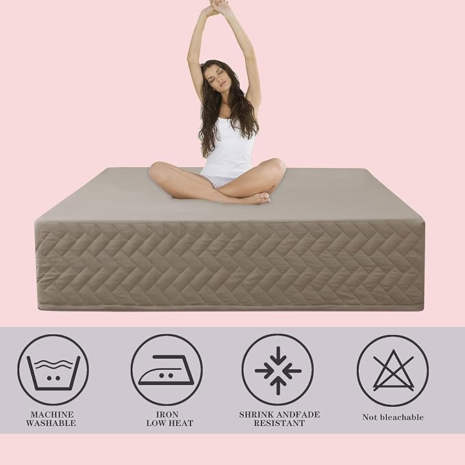 Queen Bed Skirt-Box Spring Cover with 14 Inch Tailored Drop,Wrinkle and Fade Resistant Hotel Wrap Around Bed Skirts,Bed Frame Cover (Checkered Light Khaki, Queen)