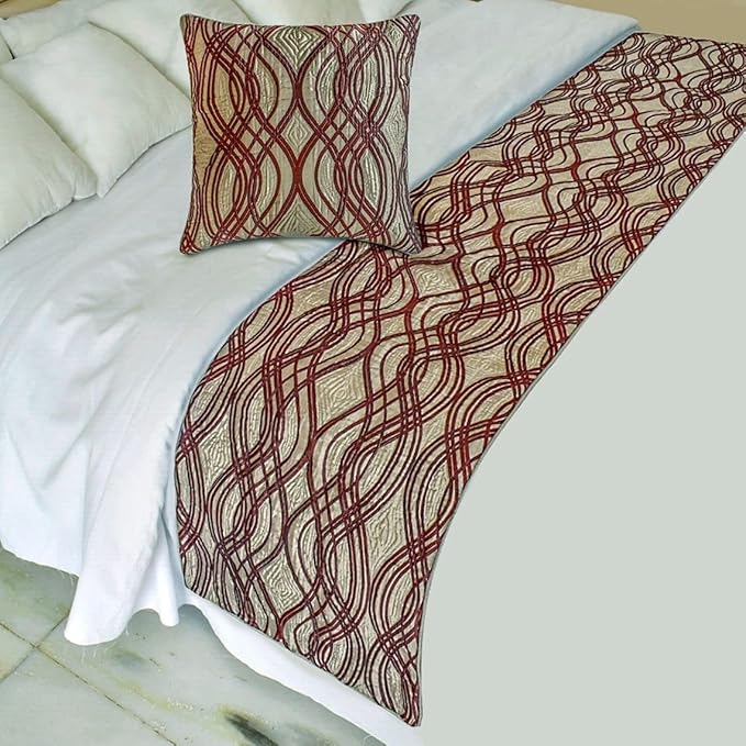 The HomeCentric King/Queen/Twin Brown Decorative Bed Runner Twin 53"x18" Bed Runner Without Pillow Cover, Quilted, Swirl Pattern Bed Scarf on Satin Fabric - Brown Swirls