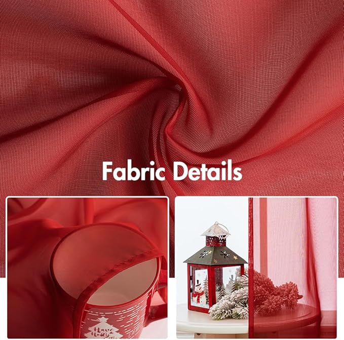 MIULEE 2 Panels Red Solid Color Sheer Christmas Window Curtains Elegant Window Voile Panels/Drapes/Treatment for Bedroom Living Room (54X72 Inches)
