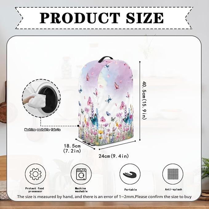 Drawstring Blender Dust Cover for Kitchen Small Appliance Decor, Colorful Floral Butterfly Anti Fingerprint Oil-proof Dust Proof Stand Mixer Juicer Soy Milk Machine Cover