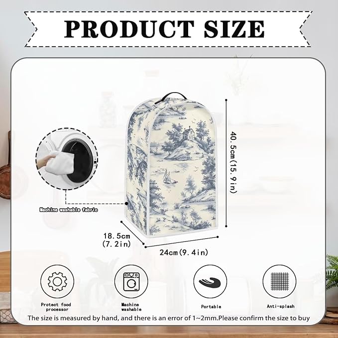Talayituse Toile De Jouy House Print Blender Dust Cover, Fingerprint Protection Cover for Stand Mixer or Coffee Machine, Home Kitchen Appliance Covers for Stain Dust Resistant Supplies