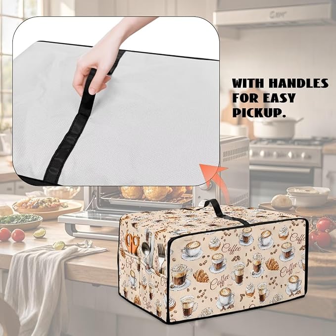 Waterproof Microwave Oven Dust Cover Heavy Duty Microwave Oven Grill Cover Dustproof Kitchen Machine Covers Case Protections for Toaster Oven, Coffee Cup Bean Bread Cream Print, M
