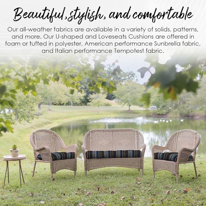 RSH DECOR: Tufted U-Shape Wicker Seat Cushions Set of 2 | 19” x 19” | All-Weather Spun Fabric | Water-Resistant | Outdoor Chair Cushions for Patio Furniture | Fenbrook Teal