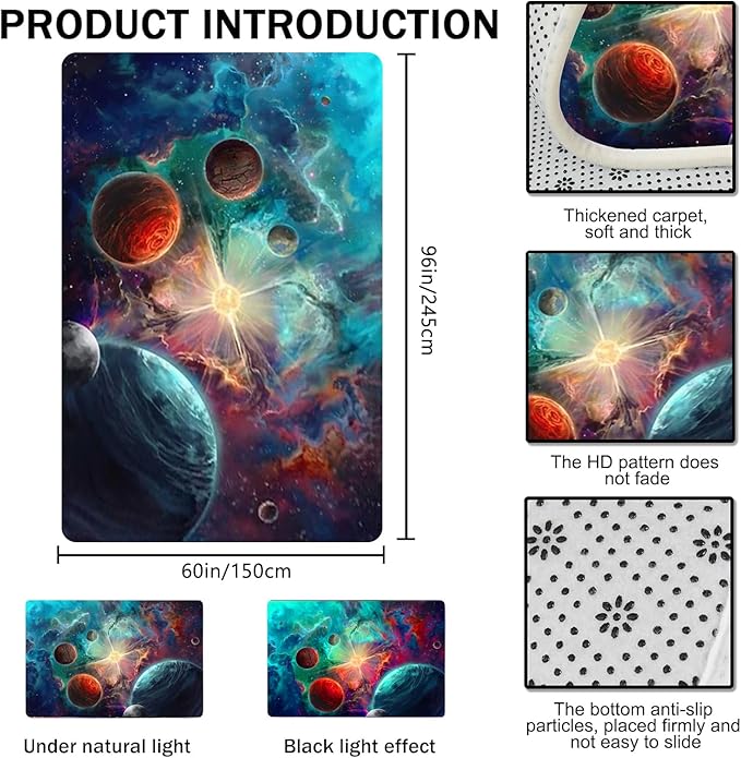 Large Washable Rugs for Boys Room Outer Space Planet Print Floor Carpets for Living Dinning Room Bedroom Modern Non Skid Starry Sky Mats Pads