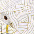 Shelf Liners for Kitchen Cabinets 17.5in x 30FT Non Adhesive Cabinet Liner Strong Non-Slip Thickened Gold Geometric Drawer Liner Easy to Clean for Shelf Cabinet with Knife and Tape Measure