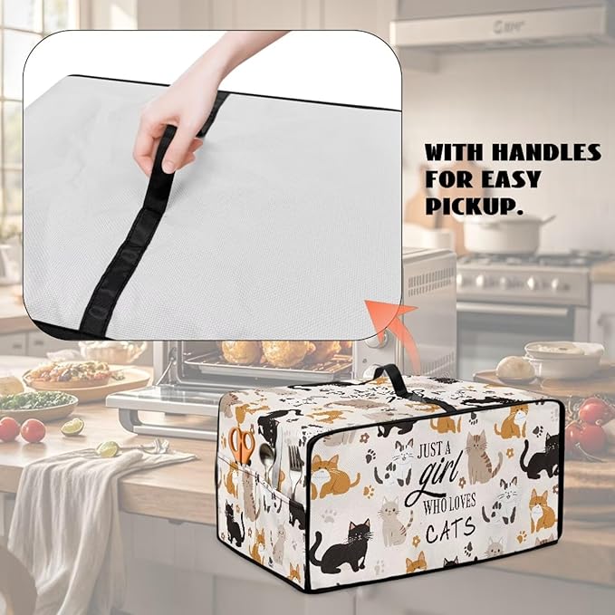 Waterproof Microwave Oven Grill Cover Protector Cartoon Cats Paw Print Foldable Microwave Oven Dust Cover with Storage Bags Just A Girl Print Case Protections for Toaster Oven, L