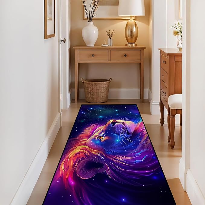 Galaxy Lion Rug 3D Fierce Lions Area Rugs for Kids Bedroom Living Room Playroom Gameroom Boys Glitter Carpet Throw Rugs Floor Mat 79 in x 39 in