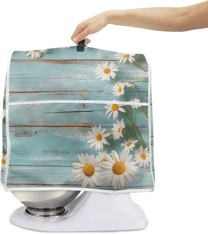 Daisy Stand Mixer Cover Teal Wood Kitchen Appliance Cover for 6-8 Quart Mixers Washable Food Processor Protective Covers Kitchen Mixers Accessories