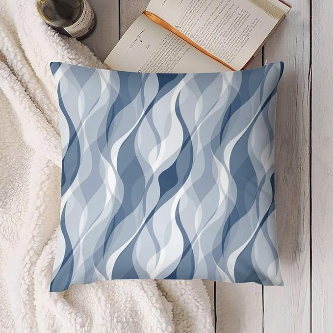 Light Blue Throw Pillow Covers Modern Abstract Blue and Grey Striped Decorations for Bedroom Living Room Farmhouse Sofa Pillows Bed Couch 18x18 Inch