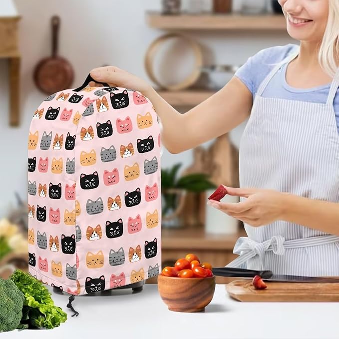 Cute Cats Pattern Blender Dust Cover Stand Mixer or Coffee Maker Appliance Covers with Drawstring, Anti Fingerprint Polyester Dust Proof Stain Resistant Blender Cover for Home Kitchen