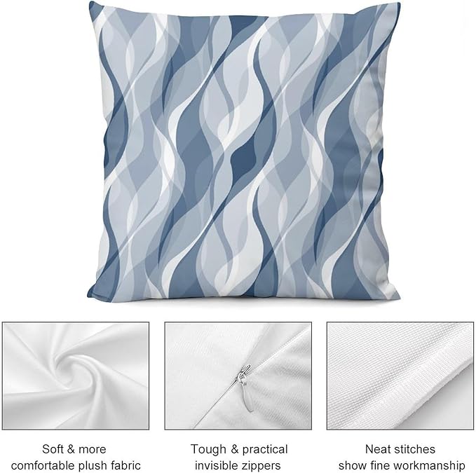Light Blue Throw Pillow Covers Modern Abstract Blue and Grey Striped Decorations for Bedroom Living Room Farmhouse Sofa Pillows Bed Couch 20x20 Inch