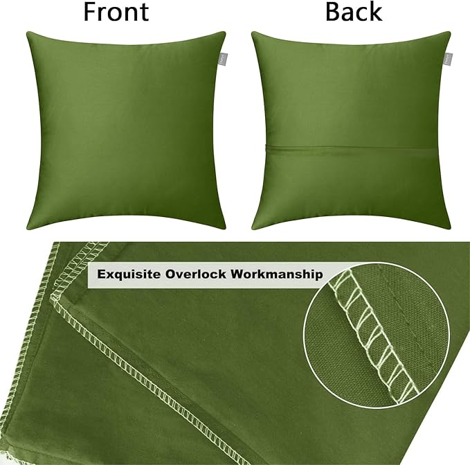 Thmyo 4-Pack 100% Cotton Comfortable Solid Decorative Throw Pillow Case Square Cushion Cover Pillowcase Sublimation Blank Pillow Covers DIY Throw Pillowcase(16x16 inch/ 40x40cm,Olive Green)