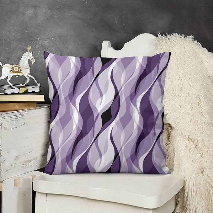 Purple Throw Pillow Covers Modern Abstract Purple and Grey Striped Decorations for Bedroom Living Room Farmhouse Sofa Pillows Bed Couch 16x16 Inch