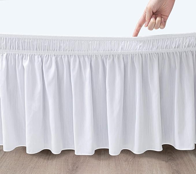 White Wrap Around Bed Skirts with 16" Drop - Three Sides Fabric Adjustable Elastic Dust Ruffle Silky Soft -600 TC Stretchy Bed Skirt-California King(72"X 84") White