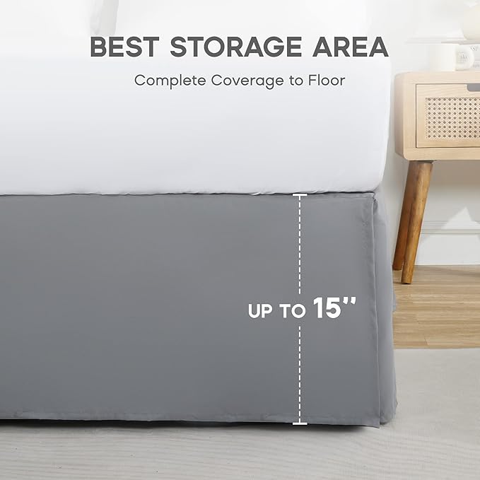 SONIVE Twin Bed Skirt,15" Drop Pleated Dust Ruffle,Classic Tailored Easy Fit Brushed Microfiber Skirts Hotel Quality Shrinkage & Fade Resistant Grey