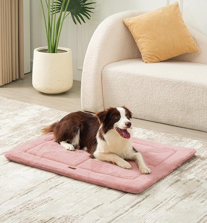 Made4Pets Dog Crate Pad Bed for Medium Large Dogs, Washable & Reversible, Anti-Slip Kennel Mat for Cozy Sleeping, Soft Fluffy Dog Bed for Indoor & Outdoor Use, 35"x23", Pink