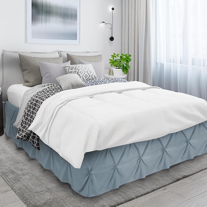 Nestl Stone Blue Bed Skirt Cal King Size, Pinch Pleat Cal King Bed Skirt, 14" Inch Drop Cal King Bedskirt, Hotel Quality Bed Skirts, Microfiber Bedskirt for Cal King Bed, Stone Blue Cal King Bed Skirt