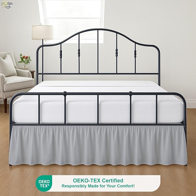 Cottington Lane Ruffled Bed Skirt Full Size with Split Corner, Brushed Microfiber Hotel Quality Silver Grey Dust Ruffle, 18 Inch Drop Gathered Bedskirt, Soft and Stylish, Shrinkage and Fade Resistant