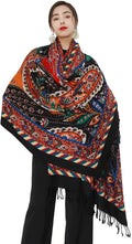DANA XU 100% Merino Wool Pashmina Shawl for Women 96"x43", Oversized Cashmere Wrap with Tassels, Floral Travel Blanket Cape