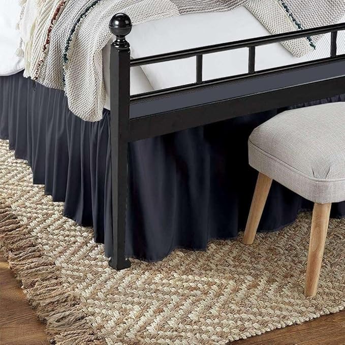 SlumberWell Full Bed Skirt with Split Corners, Soft Microfiber, 15 Inch Drop, Dark Grey Solid, Elegant Ruffled Design
