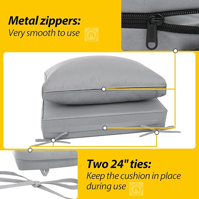 AAAAAcessories Outdoor Deep Seat Cushions, Waterproof, Fade-Resistant Patio Furniture Replacement Cushions, 23.5" x 25.5" x 5" + 23.5" x 13.5", Set of 4, Gray
