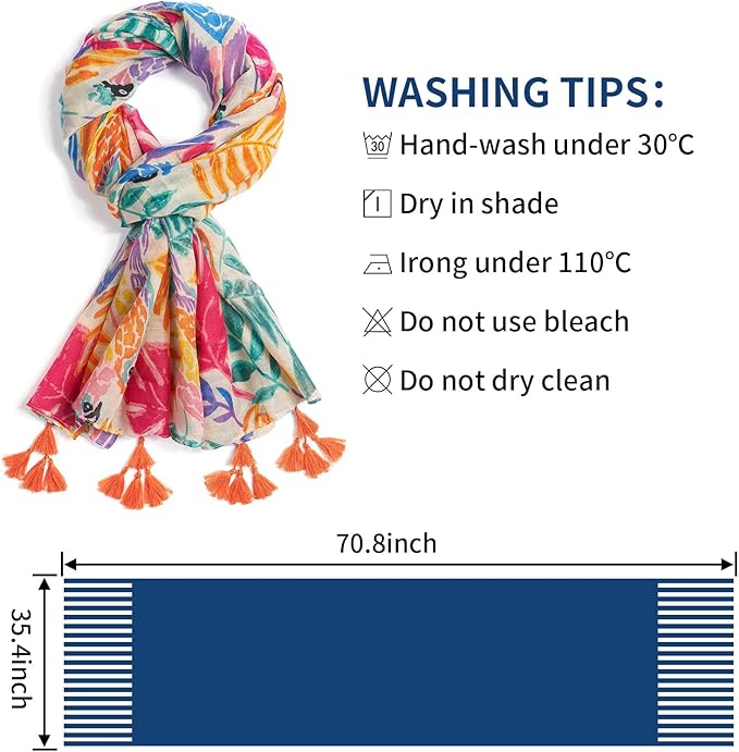 Scarf for Women Lightweight Soft Floral Leopard Printed Scarves Fall Winter Fashion Shawl Wrap with Fringe