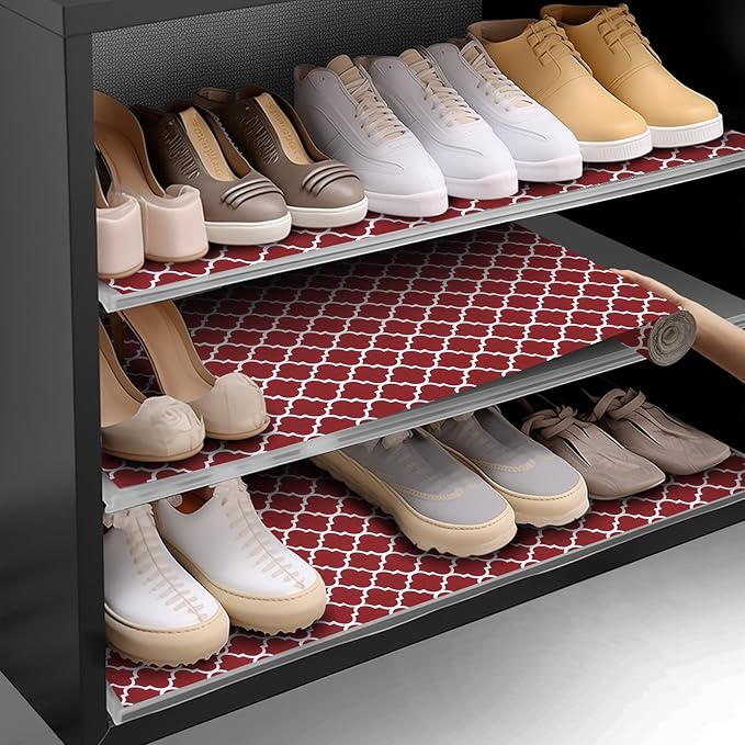 Shelf and Drawer Liner for Kitchen Cabinets Non-Adhesive, Strong Grip Non-Slip Thickened Cabinet Liners for Shelves, Waterproof Mats for Dresser Cupboard, Red/White, 23 in x 30 Feet