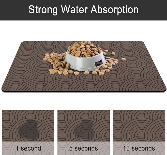 Dog Food Mat for Floors, Absorbent and Quick-Drying Pet Cat Food Mat,Anti-Fouling and Easy-to-Clean Pet Feeding Mat,Dog Bowl Mats for Messy Drinking Water Bowls.16x24inch Boho Style