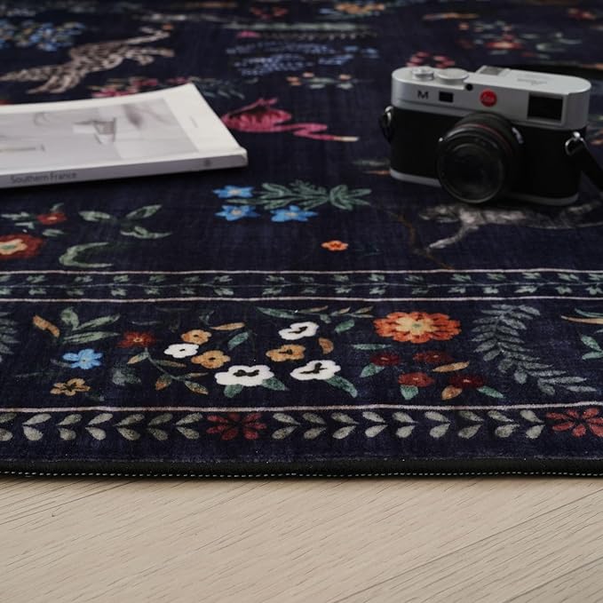 Rugcomf Runner Rug for Kitchen Rug Non Slip 2'x6' Washable Rugs with Rubber Backing Soft Floral Animal Carpet Runner for Kitchen, Laundry, Bedroom, Bathroom (Blue)