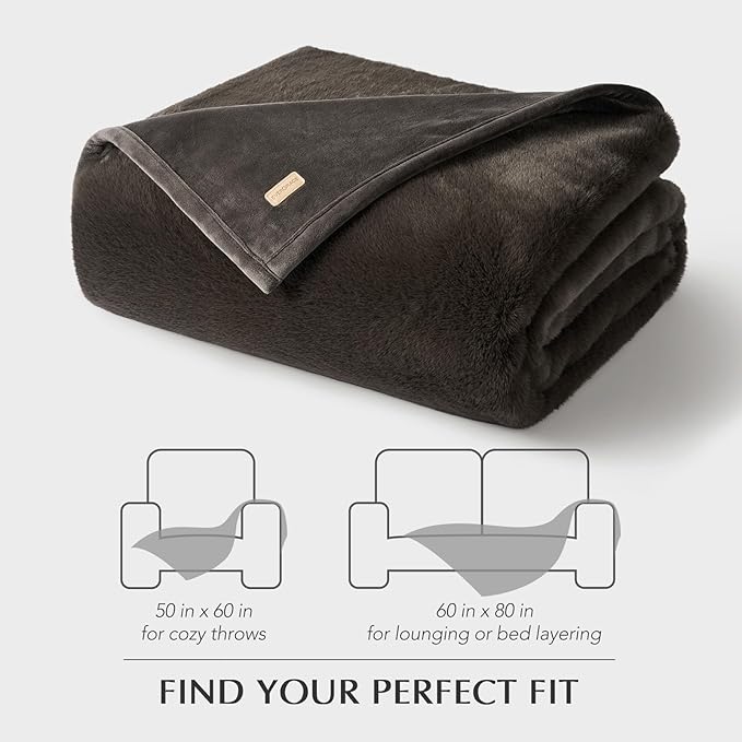 EVERGRACEHOME Ultra Soft Luxury Fluffy Mink Faux Fur Throw Blanket, Thick Warm Fall Winter Blankets for Bed, Couch, Cozy Plush Reversible Blanket for Chair, Sofa (Dark Brown, 50"x60")